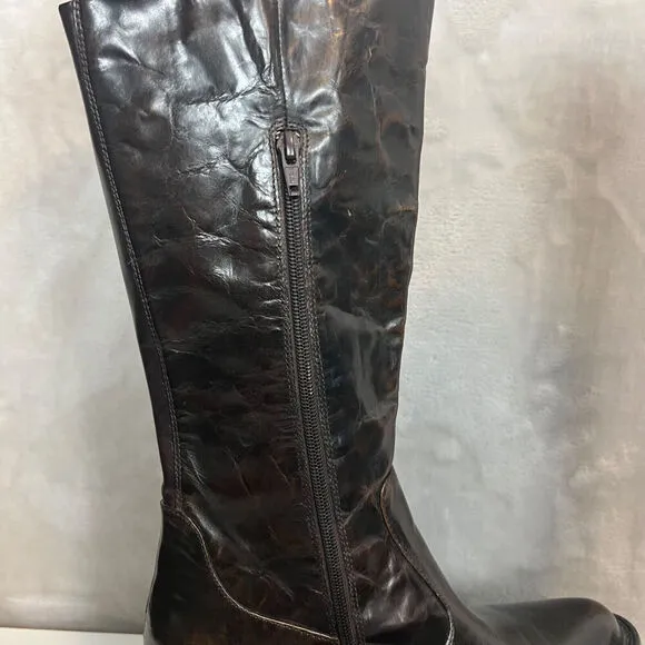 Born Crown Boots Womens 7.5 Brown Distressed Leather Tall Side Zip Outdoors