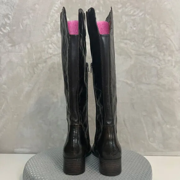 Born Crown Boots Womens 7.5 Brown Distressed Leather Tall Side Zip Outdoors