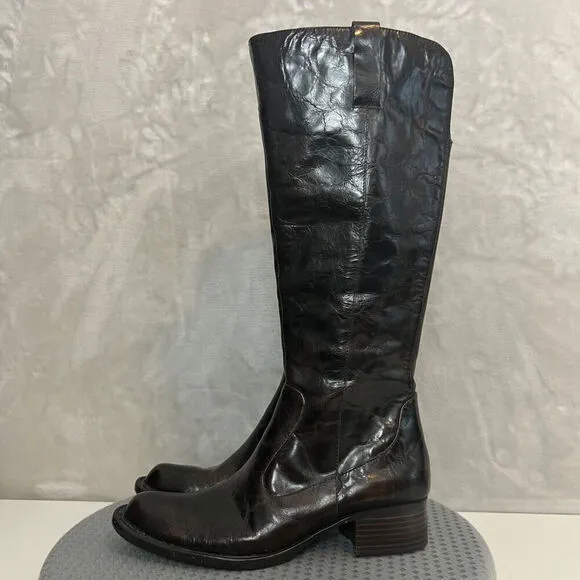 Born Crown Boots Womens 7.5 Brown Distressed Leather Tall Side Zip Outdoors