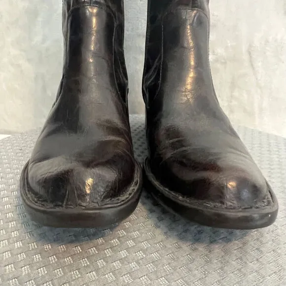 Born Crown Boots Womens 7.5 Brown Distressed Leather Tall Side Zip Outdoors