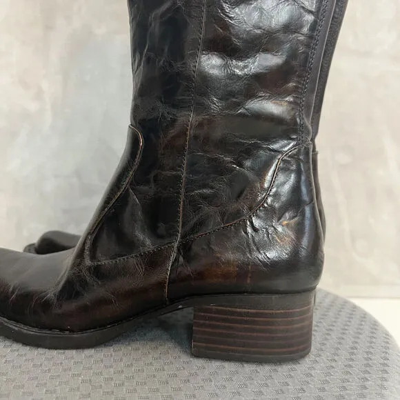 Born Crown Boots Womens 7.5 Brown Distressed Leather Tall Side Zip Outdoors