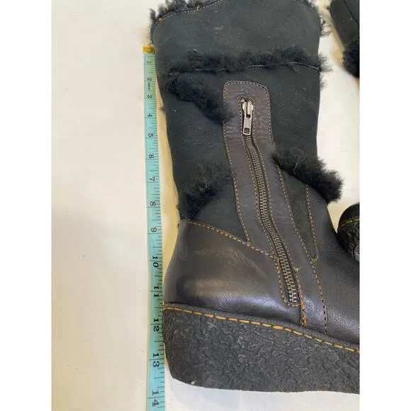 Born Leather Knee High Black Winter Boot Side Zip EUC Sz 9 Furry Trim Women’s