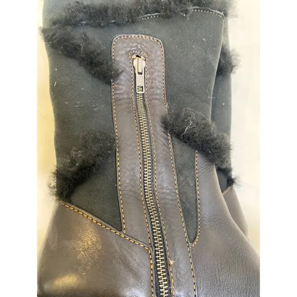 Born Leather Knee High Black Winter Boot Side Zip EUC Sz 9 Furry Trim Women’s