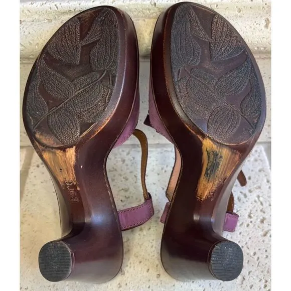 Born Mauve Purple Leather Fringe Tassel Heels Sandals Size 8