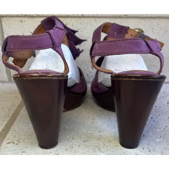 Born Mauve Purple Leather Fringe Tassel Heels Sandals Size 8