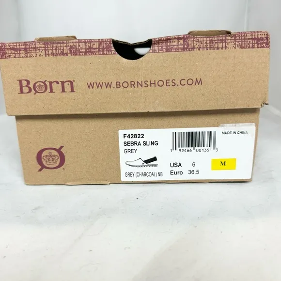 BORN Sebra Sling Bowe Nubuck Leather Mules Loafers Sandals Womens Gray Sz 6 NIB