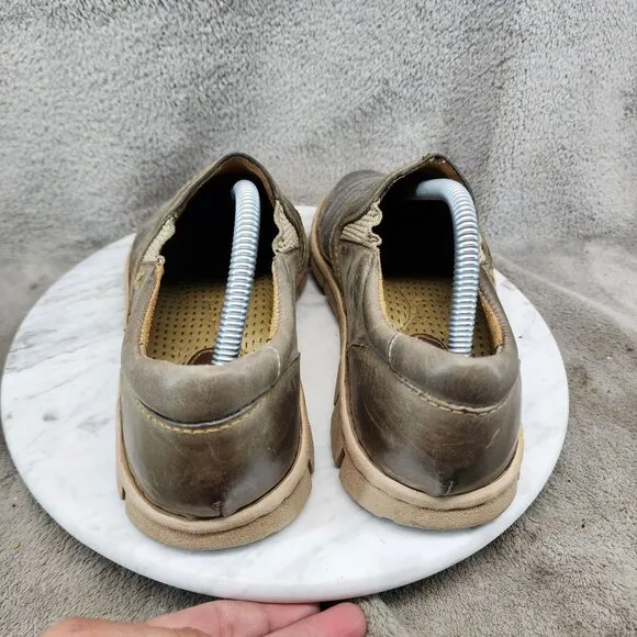 Born Shoes Mens Size 8.5 Brown Canvas and Leather Slip On Loafers *Read*