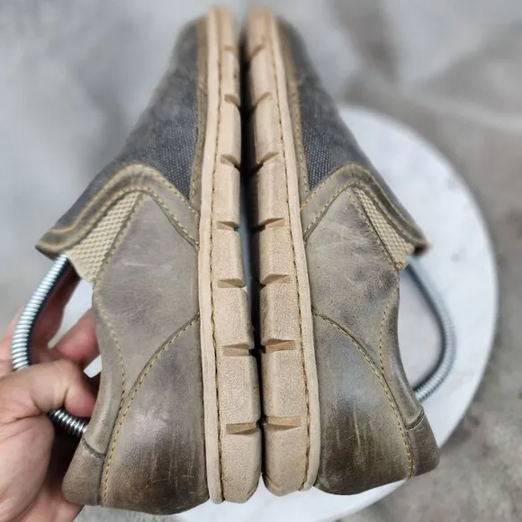 Born Shoes Mens Size 8.5 Brown Canvas and Leather Slip On Loafers *Read*