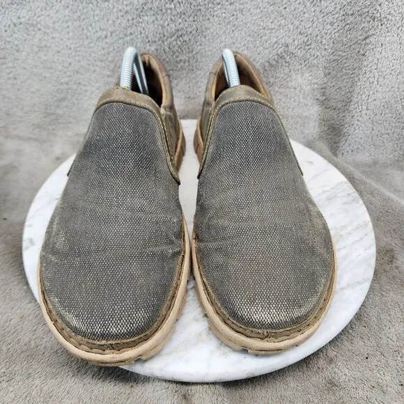 Born Shoes Mens Size 8.5 Brown Canvas and Leather Slip On Loafers *Read*