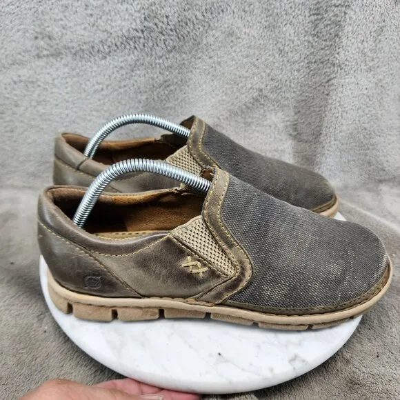 Born Shoes Mens Size 8.5 Brown Canvas and Leather Slip On Loafers *Read*