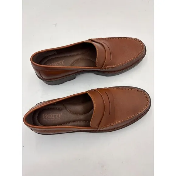 Born Shoes Womens 7.5 M Carrera Slip On Lugsole Penny Loafer BR0041706 Brown