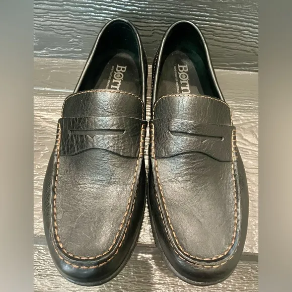 Born Simon II Black Leather Men’s Loafers, Size 9.5, Soft Leather, Cushioned