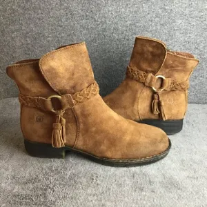 Born Suede Leather Western Side Zip Ankle Boots Booties with Tassel Size 8M