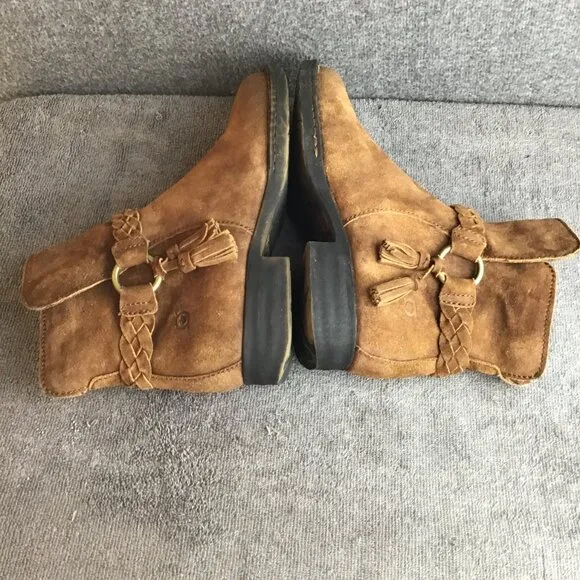 Born Suede Leather Western Side Zip Ankle Boots Booties with Tassel Size 8M