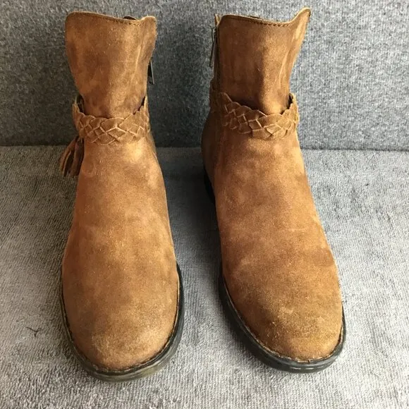 Born Suede Leather Western Side Zip Ankle Boots Booties with Tassel Size 8M