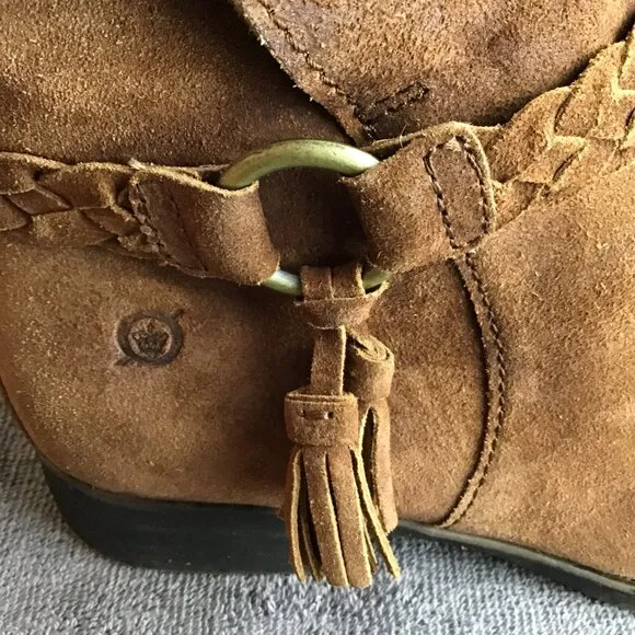 Born Suede Leather Western Side Zip Ankle Boots Booties with Tassel Size 8M