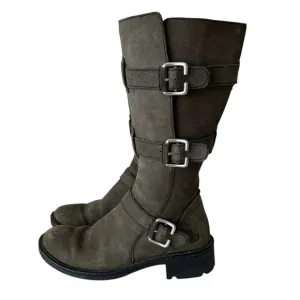 Born Tessa Suede Leather Buckle Zip Mid Calf Boots Green Size 7