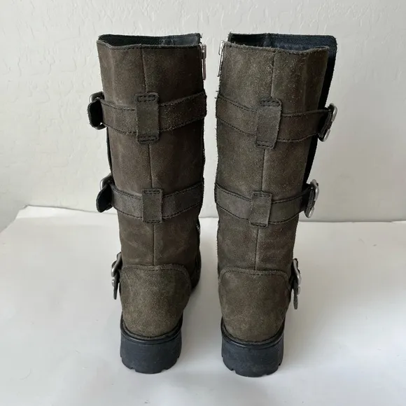 Born Tessa Suede Leather Buckle Zip Mid Calf Boots Green Size 7