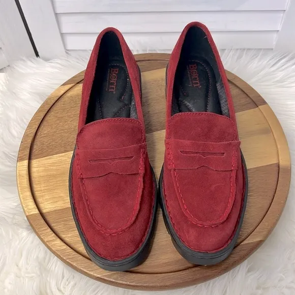 BORN The Carrera Rustic Oxblood Chunky Suede Penny Loafers Fall Comfort Shoe 8
