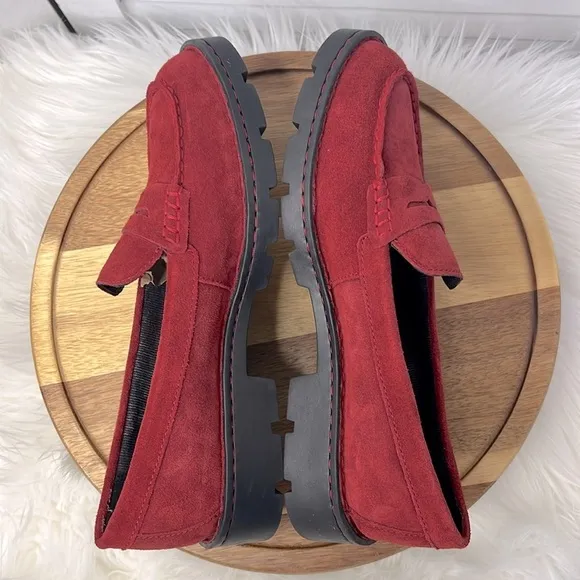 BORN The Carrera Rustic Oxblood Chunky Suede Penny Loafers Fall Comfort Shoe 8