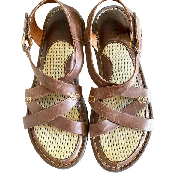 Born Trinidad Breathable Adjustable Strap Leather Sandals In Brown Size 8