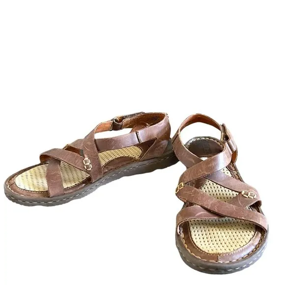Born Trinidad Breathable Adjustable Strap Leather Sandals In Brown Size 8
