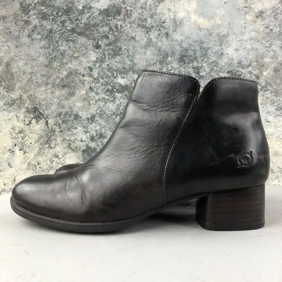 Born Women's Size 7.5M Holman Dark Brown Leather Side Zip Ankle Booties Boots