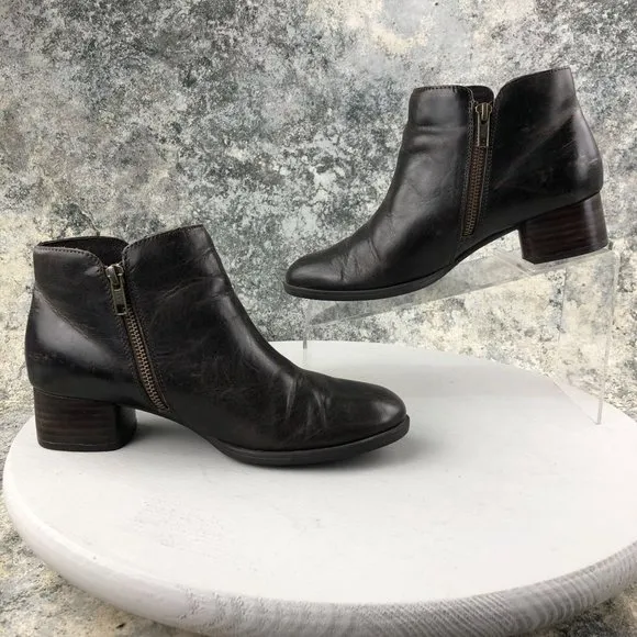 Born Women's Size 7.5M Holman Dark Brown Leather Side Zip Ankle Booties Boots