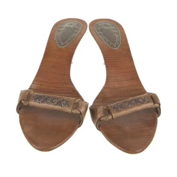 bottega veneta Brown Leather Heels Slides Sandals 10
