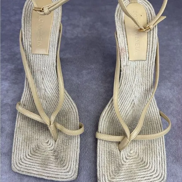 BOTTEGA VENETA - Leather/Jute Strappy Sandals - Size 38