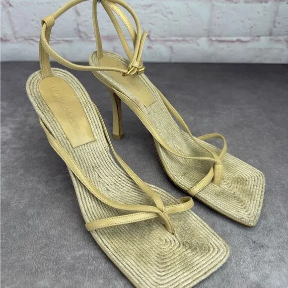 BOTTEGA VENETA - Leather/Jute Strappy Sandals - Size 38
