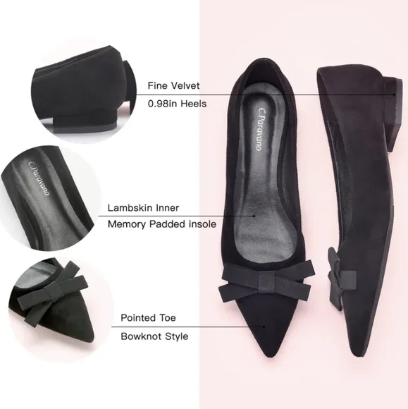 BowKnot Suede Flats (Aida) Black Size 37 (US Size 6.5)