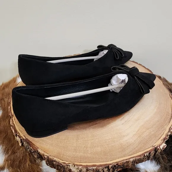 BowKnot Suede Flats (Aida) Black Size 37 (US Size 6.5)