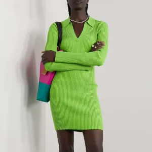 Brand new Helmut Lang green Mark ribbed knit polo mini dress