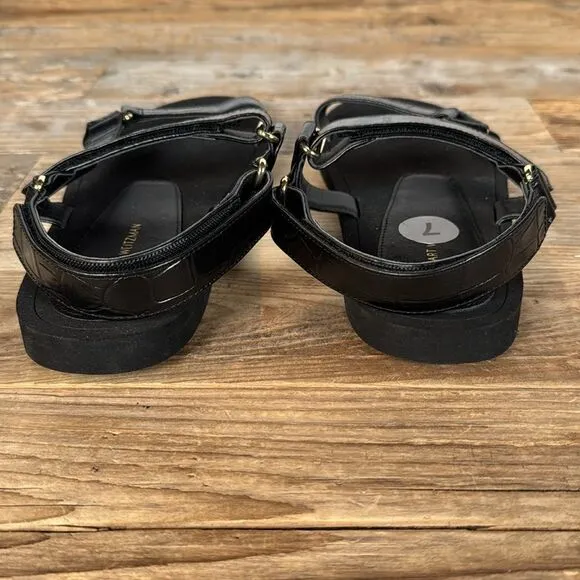 Brand New Stuart Weitzman Vail Croc Effect  Leather Slingback Sandals Black Sz 7