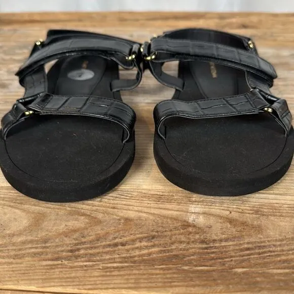 Brand New Stuart Weitzman Vail Croc Effect  Leather Slingback Sandals Black Sz 7
