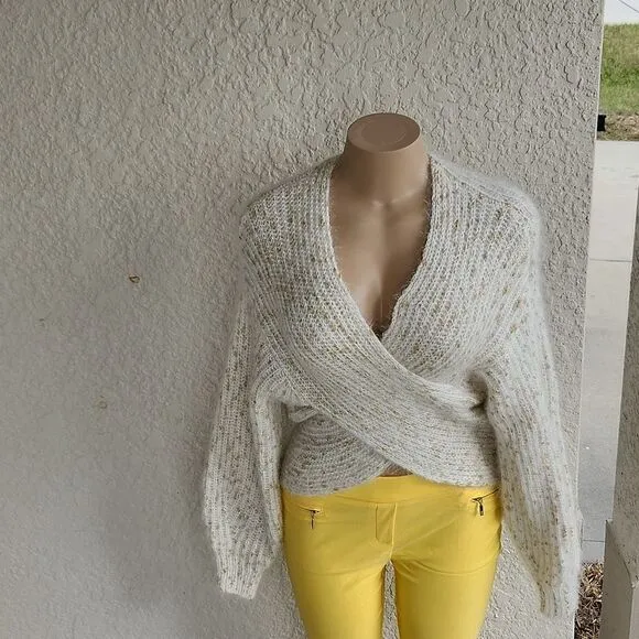 BRAND NEW CHICWISH V-NECK CRISSCROSSING RIBBED KNIT CROP SWEATER IN SHIMMER