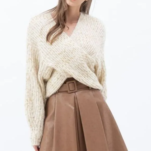 BRAND NEW CHICWISH V-NECK CRISSCROSSING RIBBED KNIT CROP SWEATER IN SHIMMER