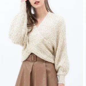 BRAND NEW CHICWISH V-NECK CRISSCROSSING RIBBED KNIT CROP SWEATER IN SHIMMER
