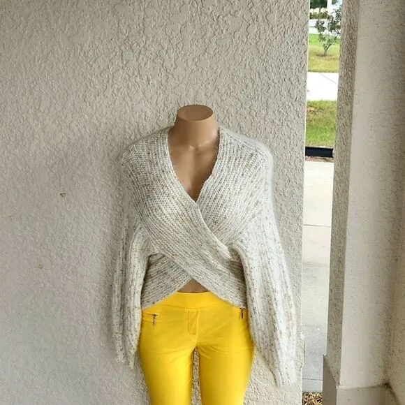 BRAND NEW CHICWISH V-NECK CRISSCROSSING RIBBED KNIT CROP SWEATER IN SHIMMER