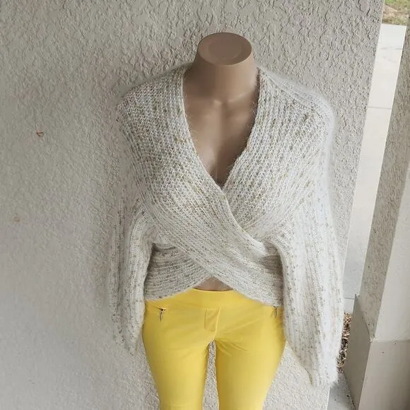BRAND NEW CHICWISH V-NECK CRISSCROSSING RIBBED KNIT CROP SWEATER IN SHIMMER
