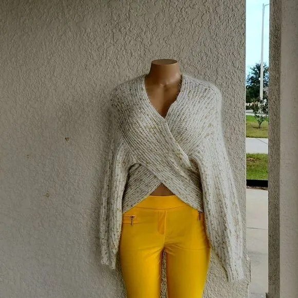 BRAND NEW CHICWISH V-NECK CRISSCROSSING RIBBED KNIT CROP SWEATER IN SHIMMER