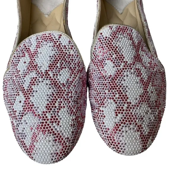 Brian Atwood Claudelle Crystal Suede Smoking Slippers‎ Flats Loafers Sz. 8 1/2