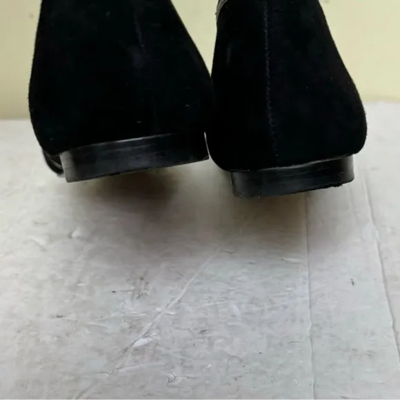 Brian Atwood Sanaa Suede Leather Lace Up Ballet Flats  Shoes Pointy Toes Black