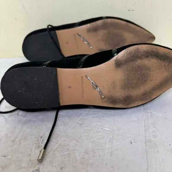 Brian Atwood Sanaa Suede Leather Lace Up Ballet Flats  Shoes Pointy Toes Black