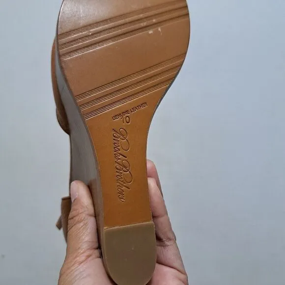 Brooks Brothers Platform Chunky Leather Stacked Wedge Sandals Size 10 Brown