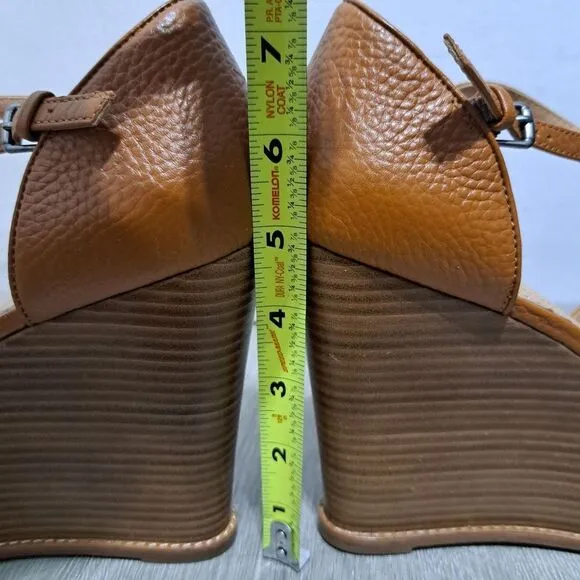 Brooks Brothers Platform Chunky Leather Stacked Wedge Sandals Size 10 Brown