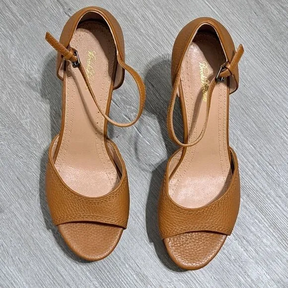 Brooks Brothers Platform Chunky Leather Stacked Wedge Sandals Size 10 Brown