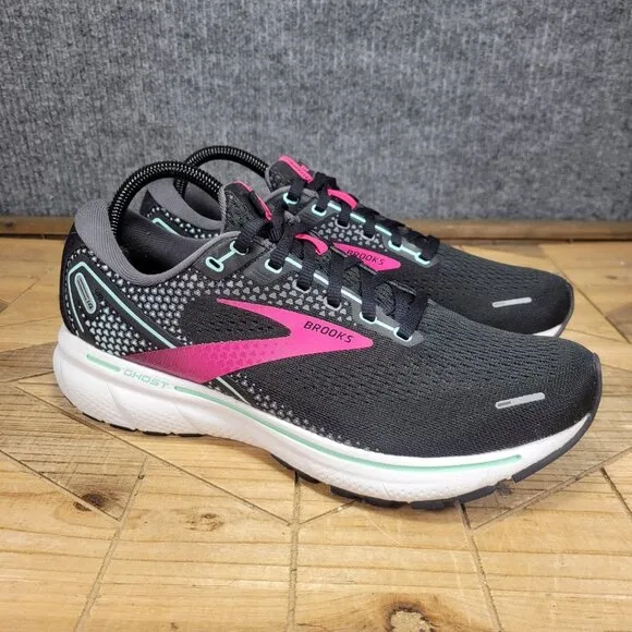 Brooks Ghost 14 Running Shoes Womens Sz 10 M (B) Sneakers Black Pink Walking