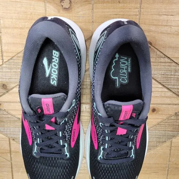 Brooks Ghost 14 Running Shoes Womens Sz 10 M (B) Sneakers Black Pink Walking